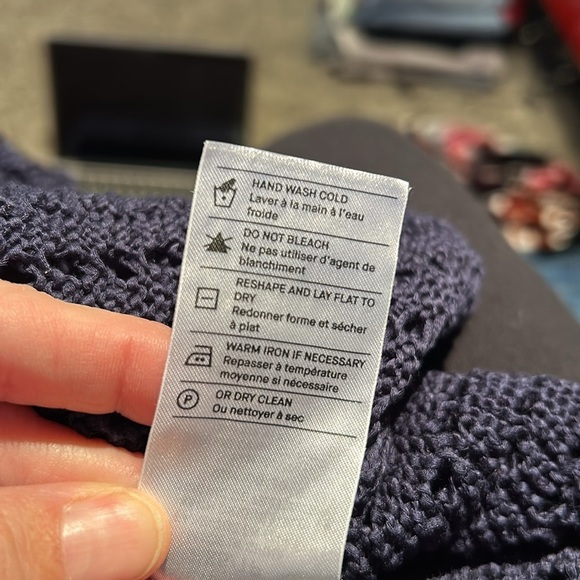 VINCE Crochet Crewneck Cotton Sweater - Navy - Picture 9 of 12